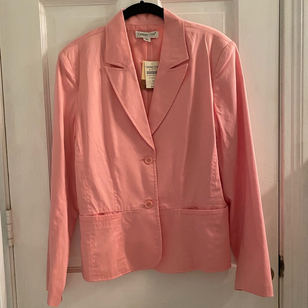 Coldwater Creek Stretch Cotton Button Up Notch Collar Long Sleeve Blazer Jacket